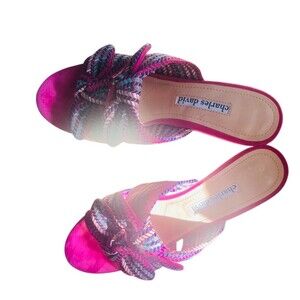 Charles David Womens Slide Sandals Size 6M Magenta Open Toe Bow Chevron